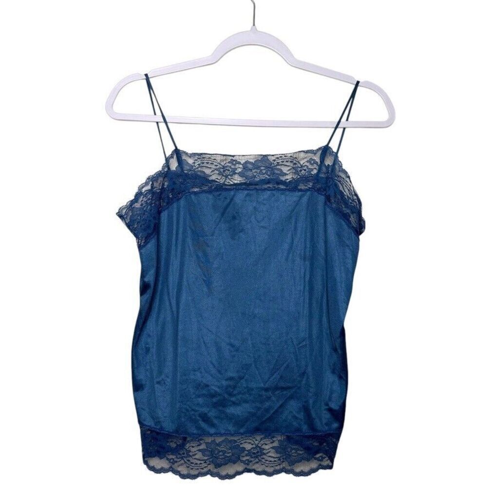 VTG Satin Lace Babydoll Cami Women M Blue Romantic Y2K Croquette Made in the USA